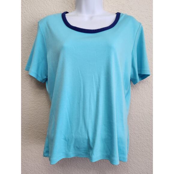 Draper's & Damon's Blue Contrasting Round Neck Trim Top Large Lightweight Soft - Picture 1 of 4